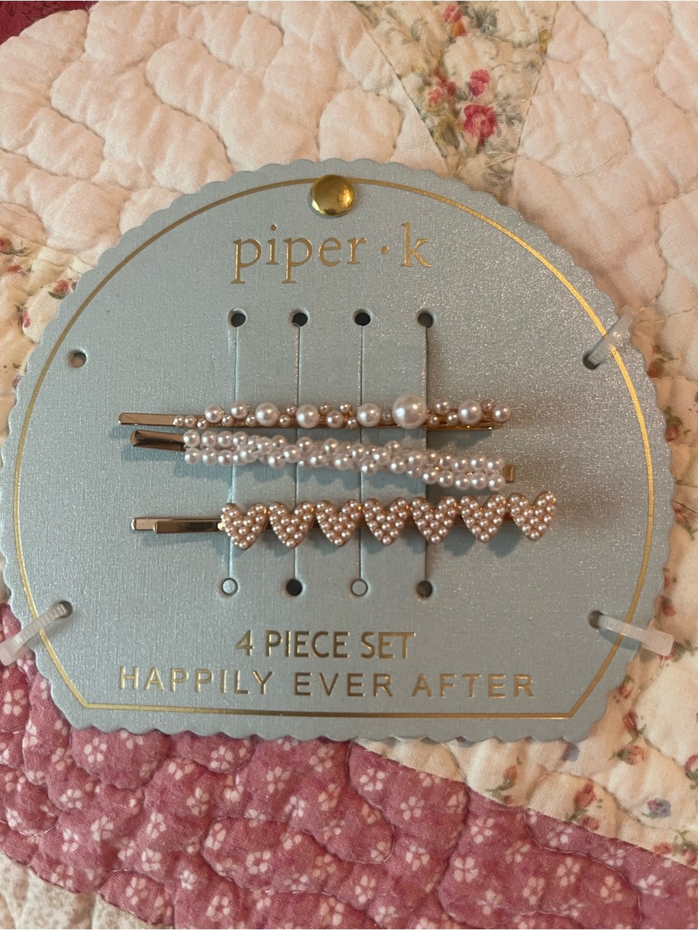 piper·k Pearl & Heart Accent Bobby Pin Set - Gold/White